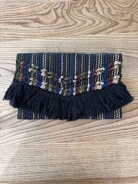 Boho Black Fringe Woven Clutch - Stella & Dot